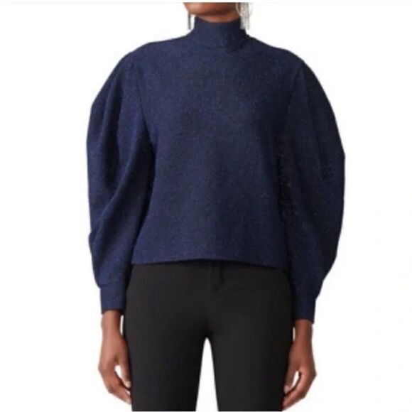 PatBO Tops - PatBO Lurex Sparkle Mock Neck Puff‎ Super Sleeve Long Top Small